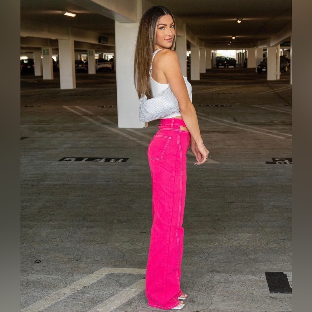 Zara Pink Full Length Cut Out Jeans - Picture 7 of 16